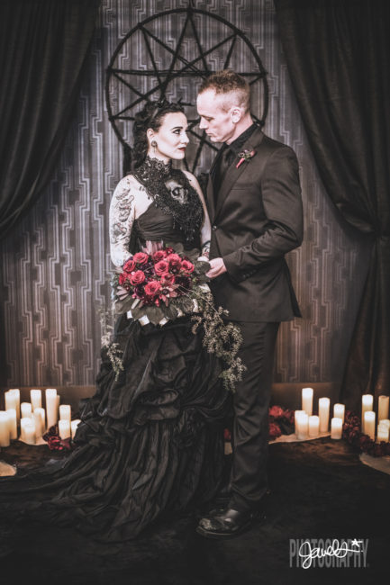 black and gold wedding bride and groom badass rockstar stems florist