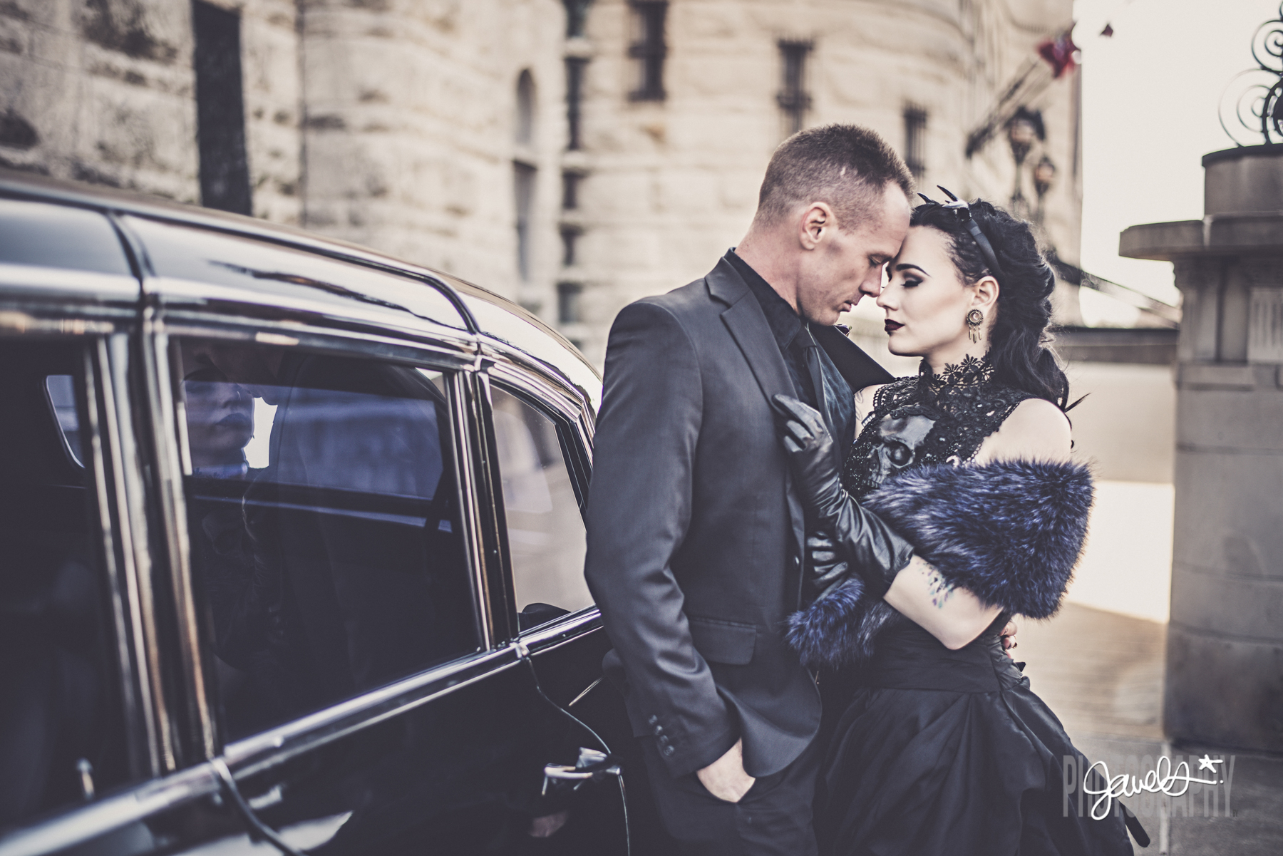 gothic bride and groom black wedding
