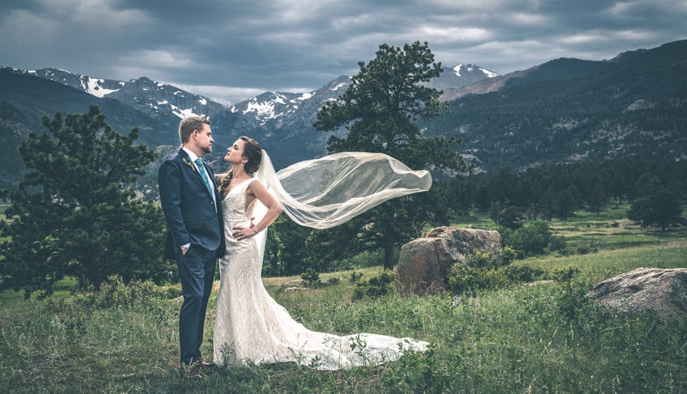 rocky mountain wedding bride and groom colorado