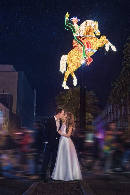 las vegas fremont street wedding at night neon destination